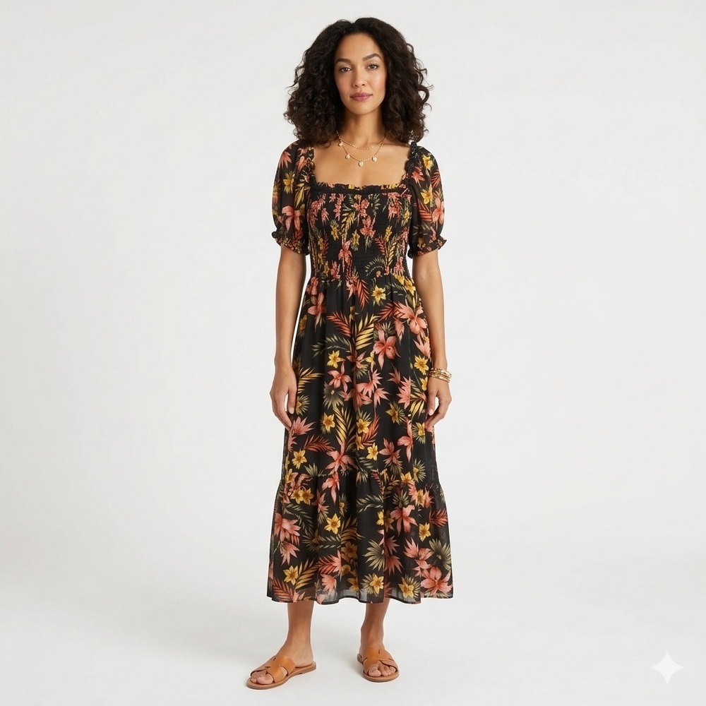 Karl Lagerfeld Paris Smocked Floral Maxi Dress Size 14